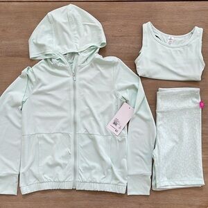 90 Degree by Reflex Girls Activewear 3 Piece Set Jacket Top Biker Shorts 12